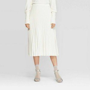 Relaxed Fit High-Rise Pleated Midi Skirt Cream XXL